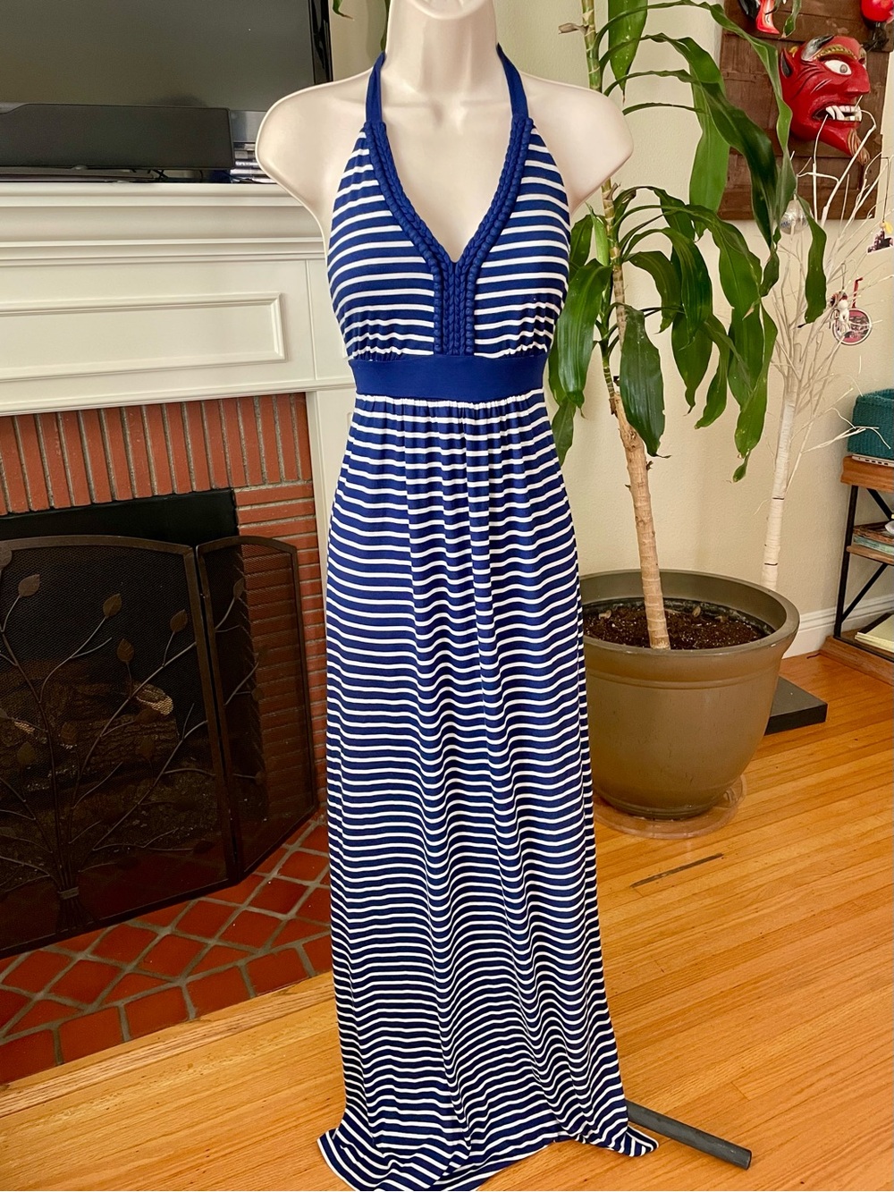 Banana Republic Blue & White Striped Halter Maxi Dress NWT